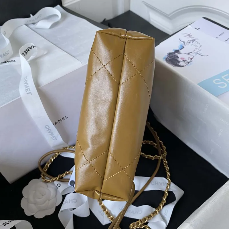 Chanel 22 Mini Handbag AS3980 Shiny Calfskin & Gold Tone Metal Marigold