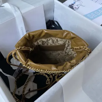 Chanel 22 Mini Handbag AS3980 Shiny Calfskin & Gold Tone Metal Marigold