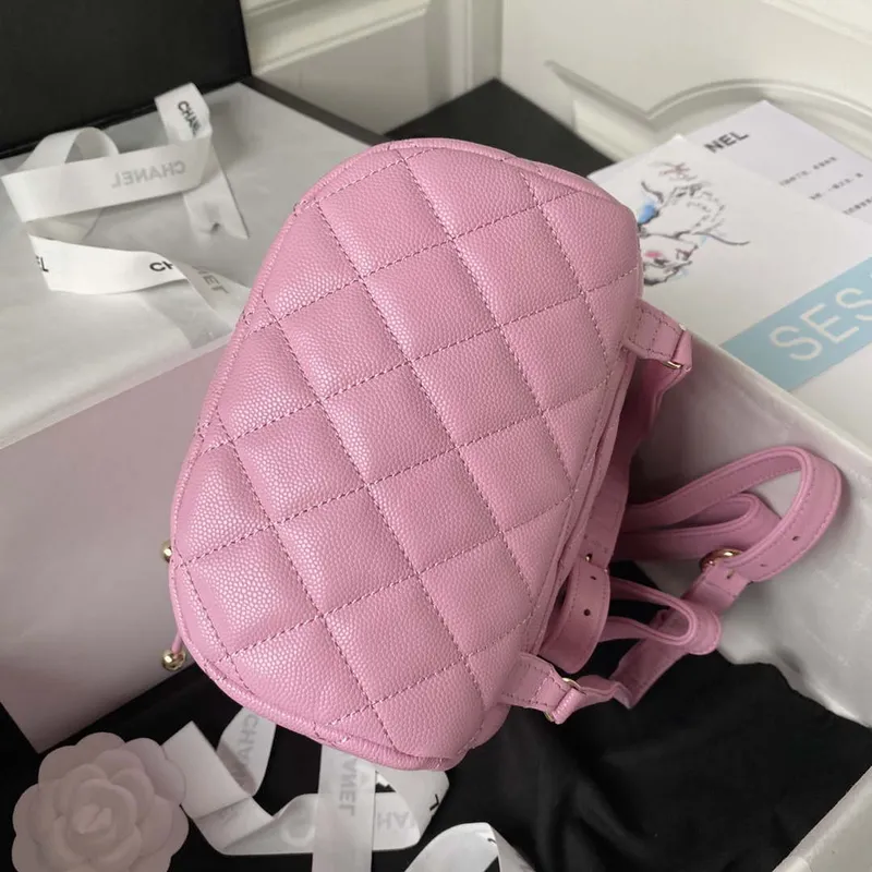 Chanel AS4058 Backpack Grained Shiny Calfskin & Gold Tone Metal Rose Red