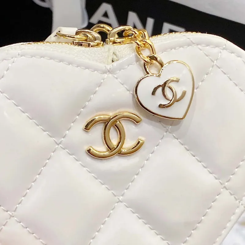 Chanel AS3295 Heart Clutch with Chain Lambskin Gold Tone Metal Black and White