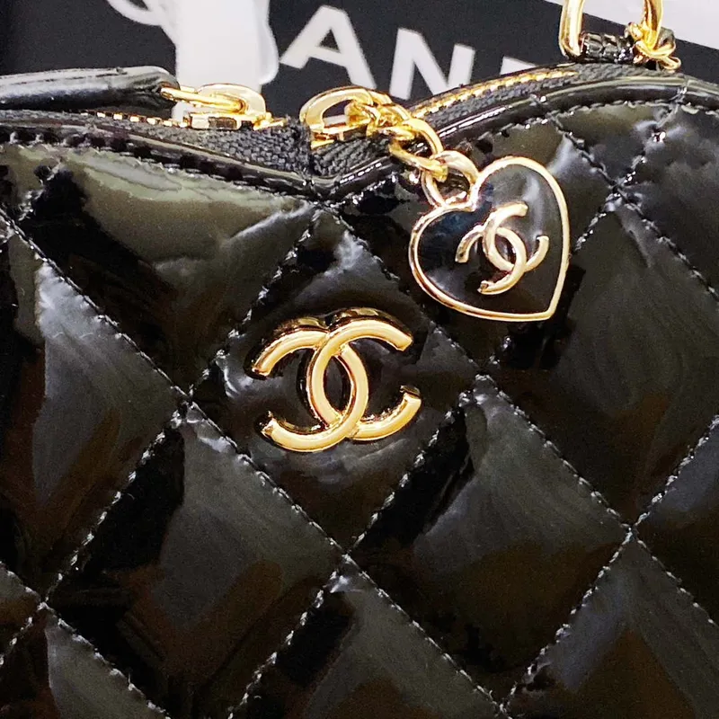 Chanel AS3295 Heart Clutch with Chain Lambskin Gold Tone Metal Black and White