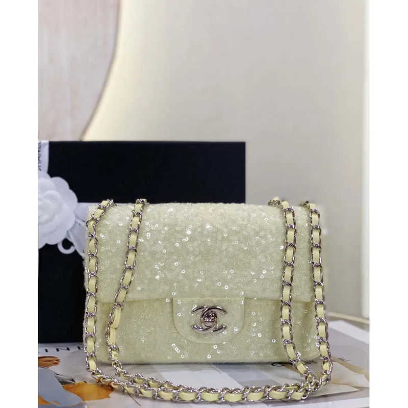 Chanel AS1116 Samll Flap sequin bag sparkling bingbing 20cm Beige