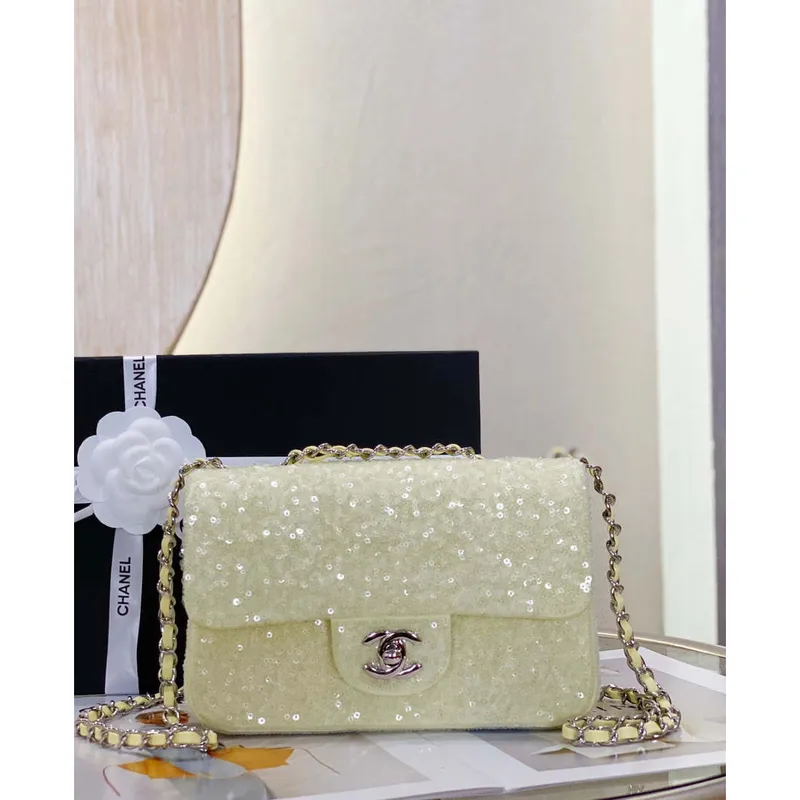 Chanel AS1116 Samll Flap sequin bag sparkling bingbing 20cm Beige