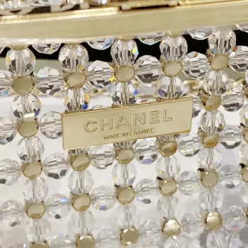 Chanel AS3771 EVENING Bag Glass Pearls & Gold Tone Metal Transparent & Multicolor