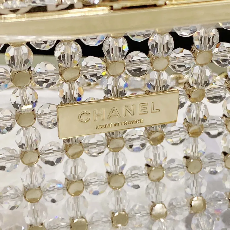 Chanel AS3771 EVENING Bag Glass Pearls & Gold Tone Metal Transparent & Multicolor