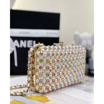 Chanel AS3771 EVENING Bag Glass Pearls & Gold Tone Metal White & Multicolor