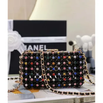 Chanel AS3771 EVENING Bag Glass Pearls & Gold Tone Metal Black & Multicolor