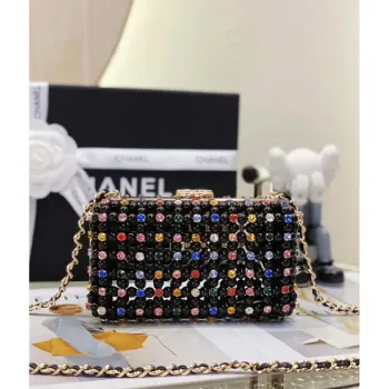 Chanel AS3771 EVENING Bag Glass Pearls & Gold Tone Metal Black & Multicolor