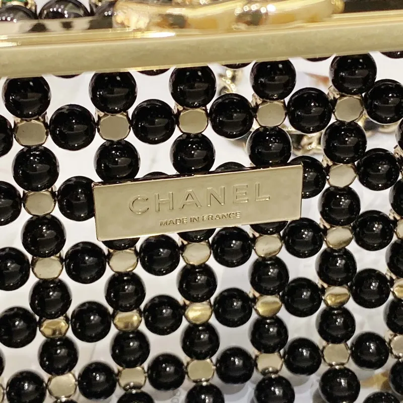 Chanel AS3771 EVENING Bag Glass Pearls & Gold Tone Metal Black & Multicolor