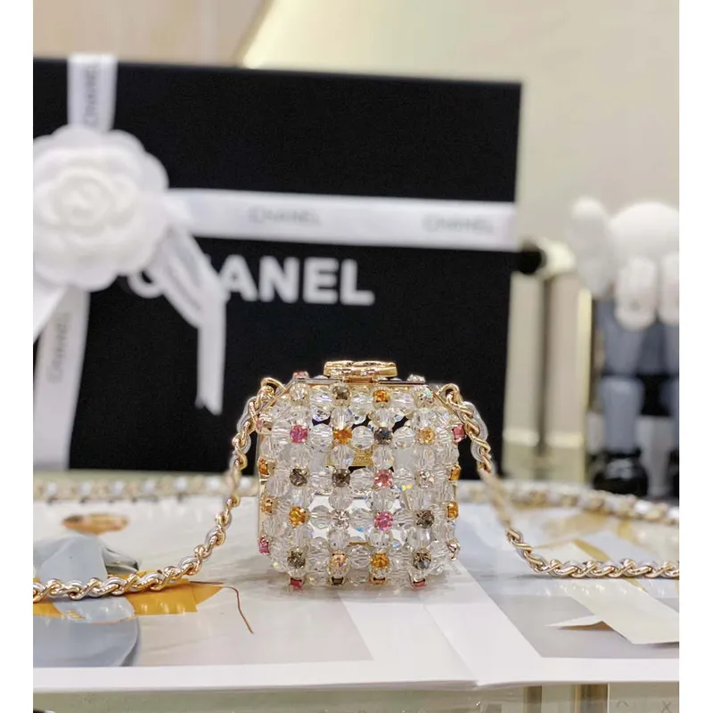 Chanel AS3769 MINI EVENING Bag Imitation Pearls gemstone White & Multicolor