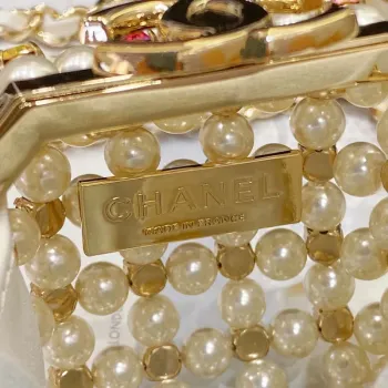 Chanel AS3769 MINI EVENING Bag Imitation Pearls & Gold Tone Metal White & Multicolor