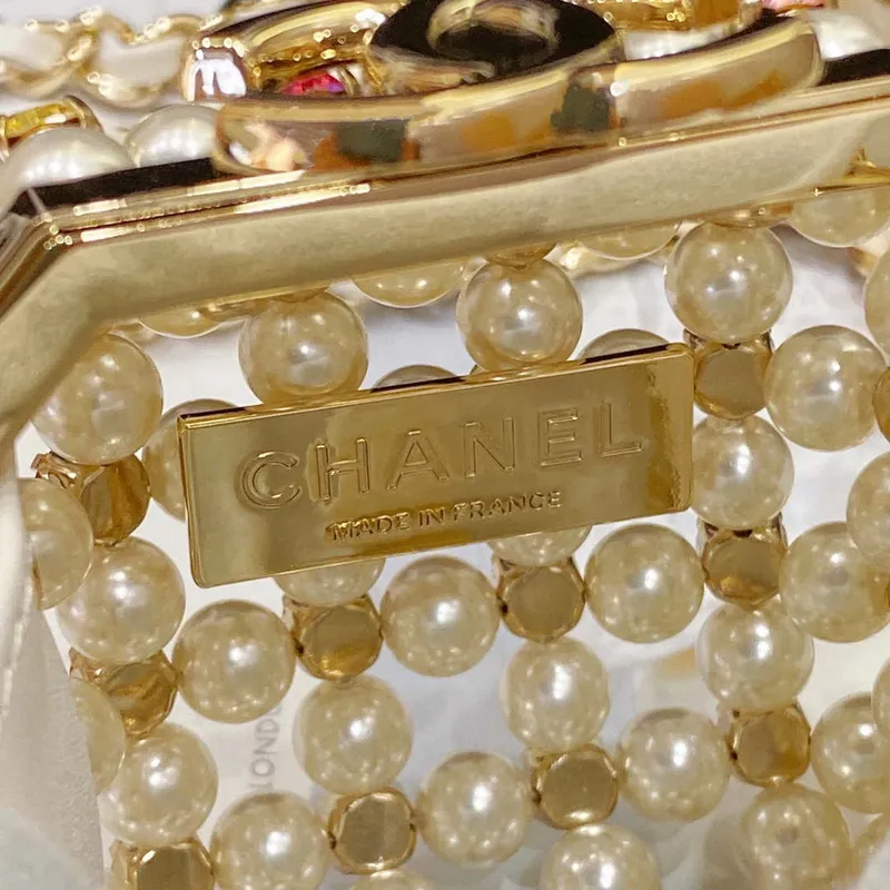 Chanel AS3769 MINI EVENING Bag Imitation Pearls & Gold Tone Metal White & Multicolor
