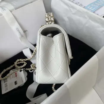 Chanel AS4140 Camellia Embossed With top Handle Bag White