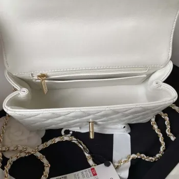 Chanel AS4140 Camellia Embossed With top Handle Bag White
