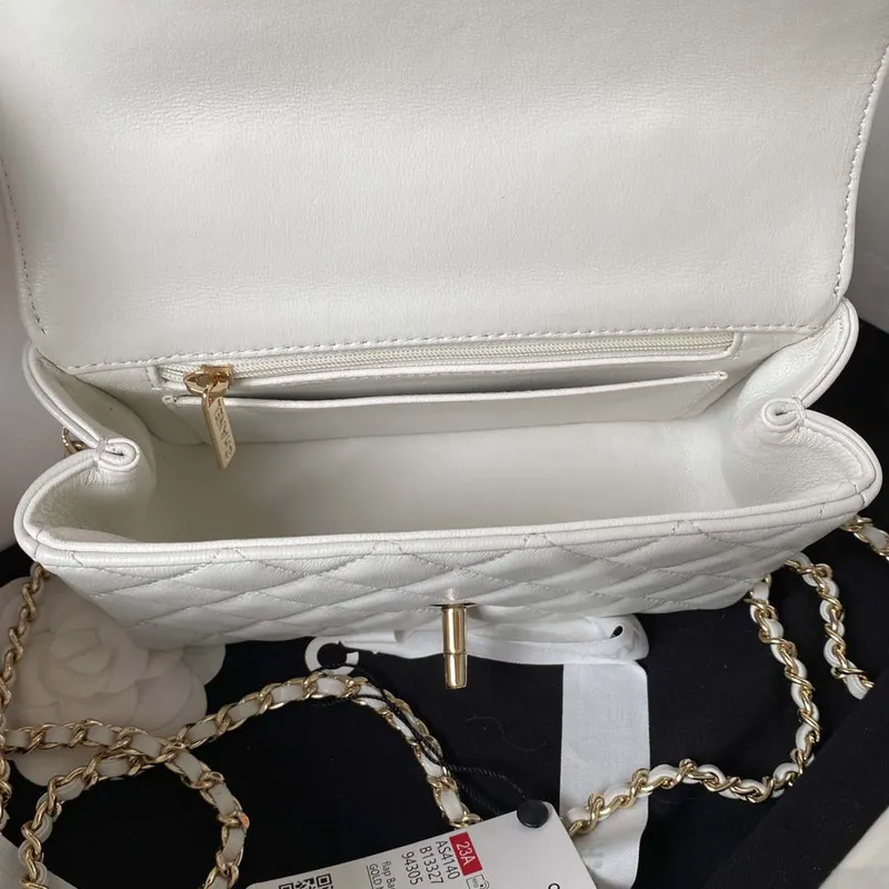 Chanel AS4140 Camellia Embossed With top Handle Bag White