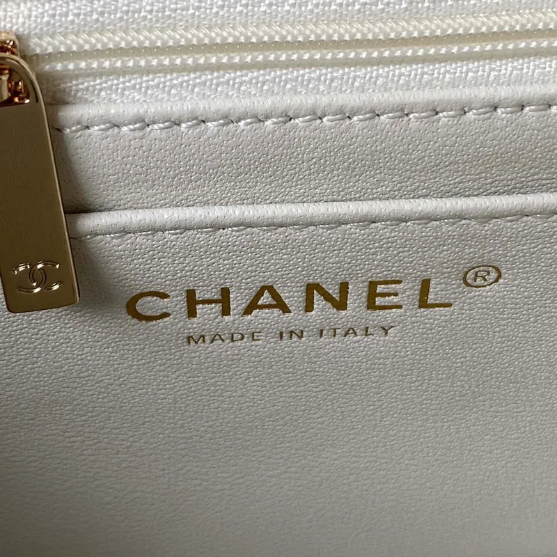 Chanel AS4140 Camellia Embossed With top Handle Bag White