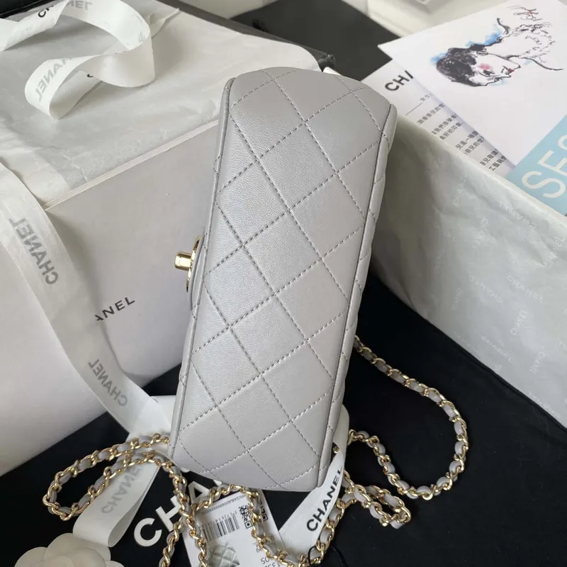 Chanel AS4140 Camellia Embossed With top Handle Bag Gray