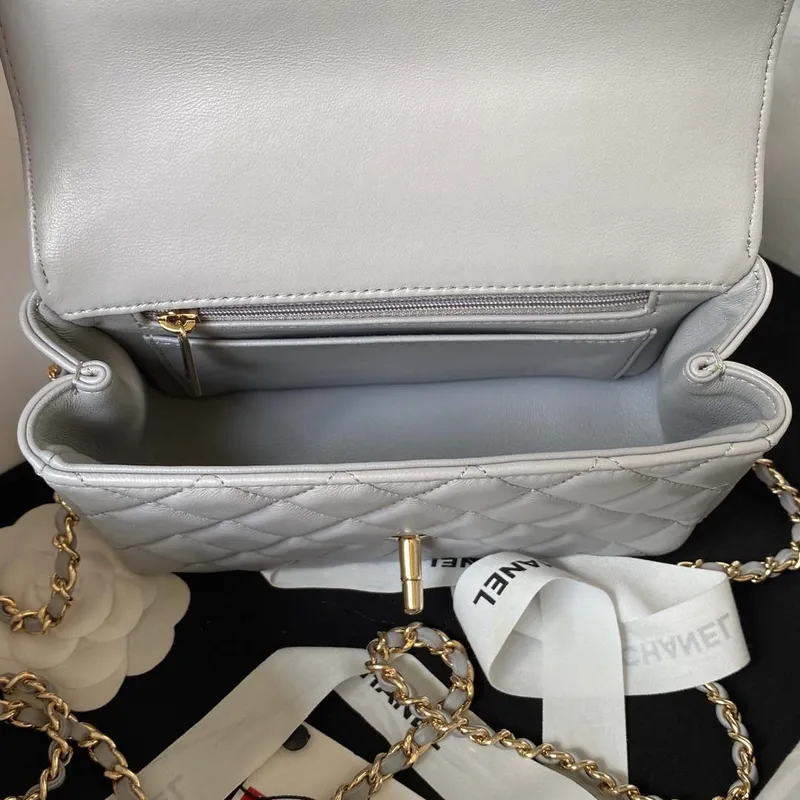 Chanel AS4140 Camellia Embossed With top Handle Bag Gray
