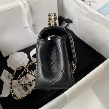 Chanel AS4140 Camellia Embossed With top Handle Bag Black