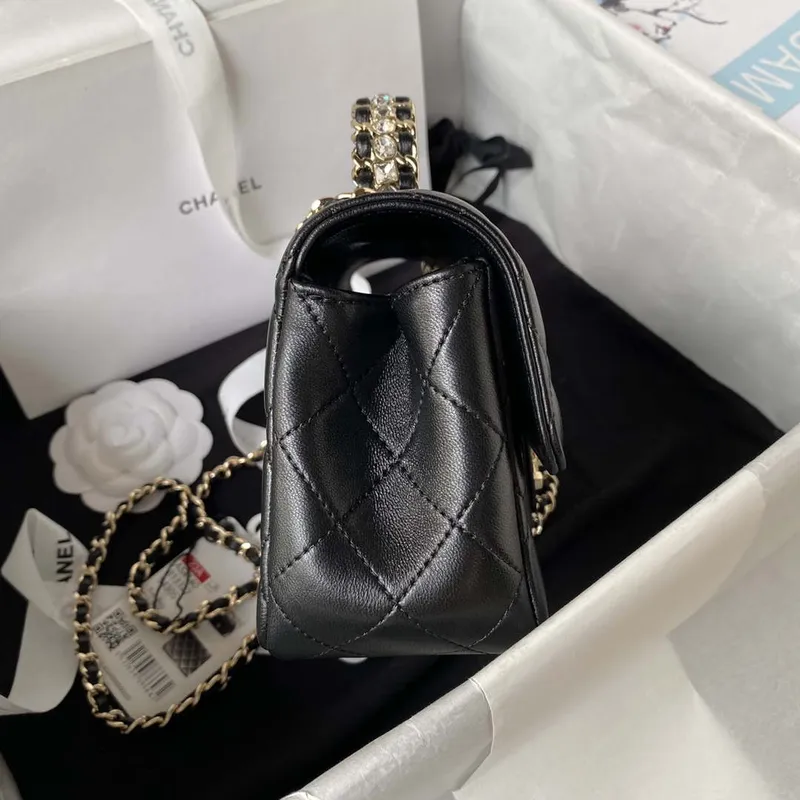 Chanel AS4140 Camellia Embossed With top Handle Bag Black
