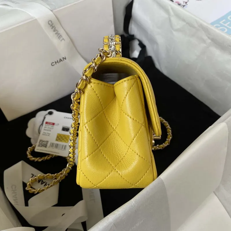 Chanel AS4140 Camellia Embossed With top Handle Bag Yellow