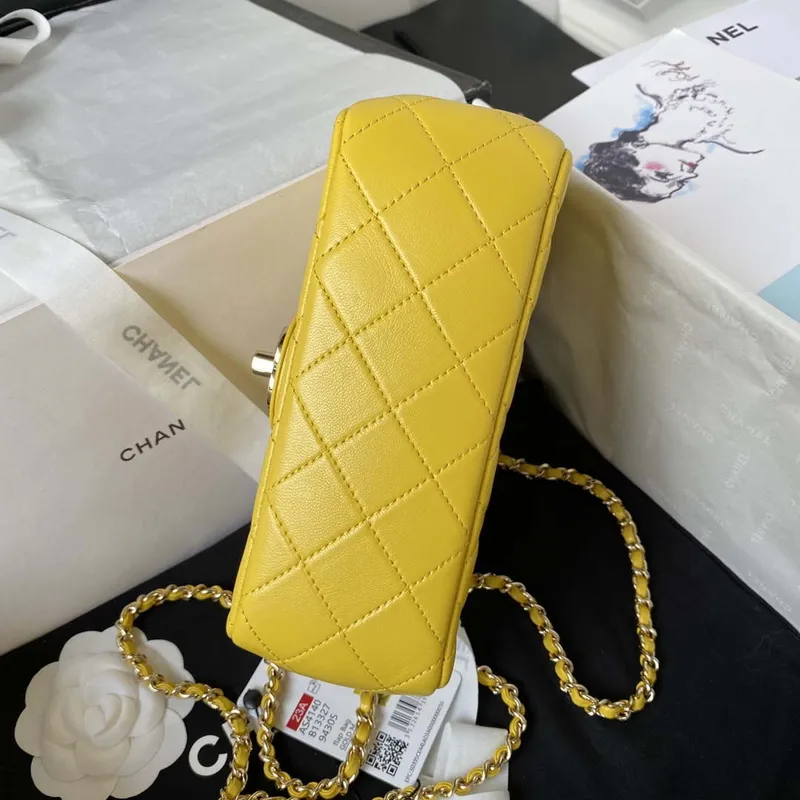 Chanel AS4140 Camellia Embossed With top Handle Bag Yellow
