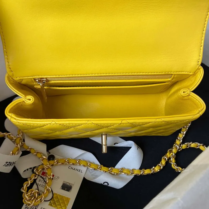 Chanel AS4140 Camellia Embossed With top Handle Bag Yellow