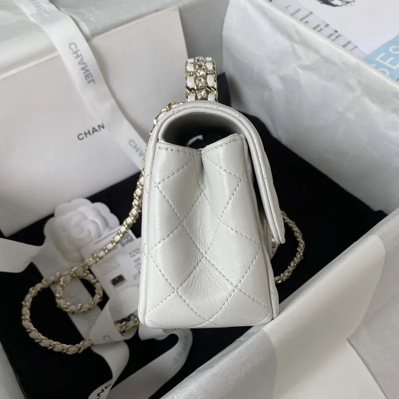 Chanel AS4141 Camellia Embossed With top Handle Bag White