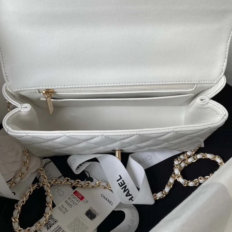 Chanel AS4141 Camellia Embossed With top Handle Bag White