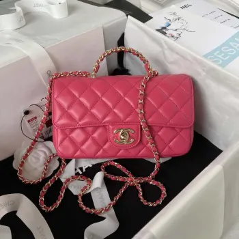 Chanel AS4141 Camellia Embossed With top Handle Bag Rose Red