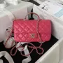 Chanel AS4141 Camellia Embossed With top Handle Bag Rose Red
