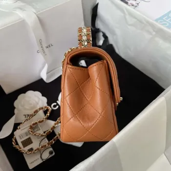 Chanel AS4141 Camellia Embossed With top Handle Bag Caramel