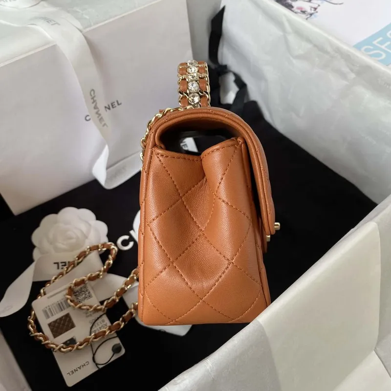 Chanel AS4141 Camellia Embossed With top Handle Bag Caramel