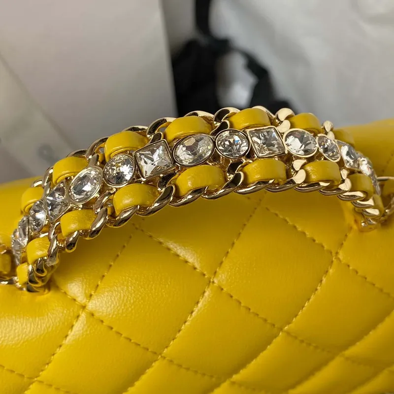 Chanel AS4141 Camellia Embossed With top Handle Bag Yellow