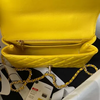 Chanel AS4141 Camellia Embossed With top Handle Bag Yellow