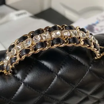 Chanel AS4141 Camellia Embossed With top Handle Bag Black