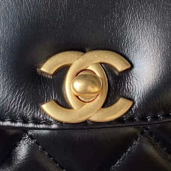 Chanel AS3970 Flap Bag with top handle Lambskin gold tone metal Black