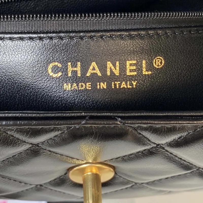 Chanel AS3970 Flap Bag with top handle Lambskin gold tone metal Black