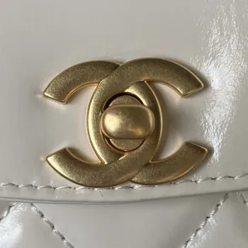 Chanel AS3970 Flap Bag with top handle Lambskin gold tone metal White