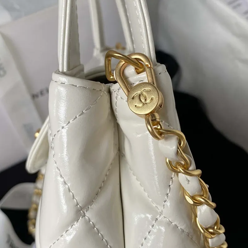 Chanel AS3970 Flap Bag with top handle Lambskin gold tone metal White