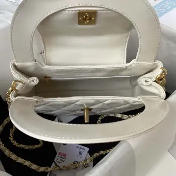 Chanel AS3970 Flap Bag with top handle Lambskin gold tone metal White