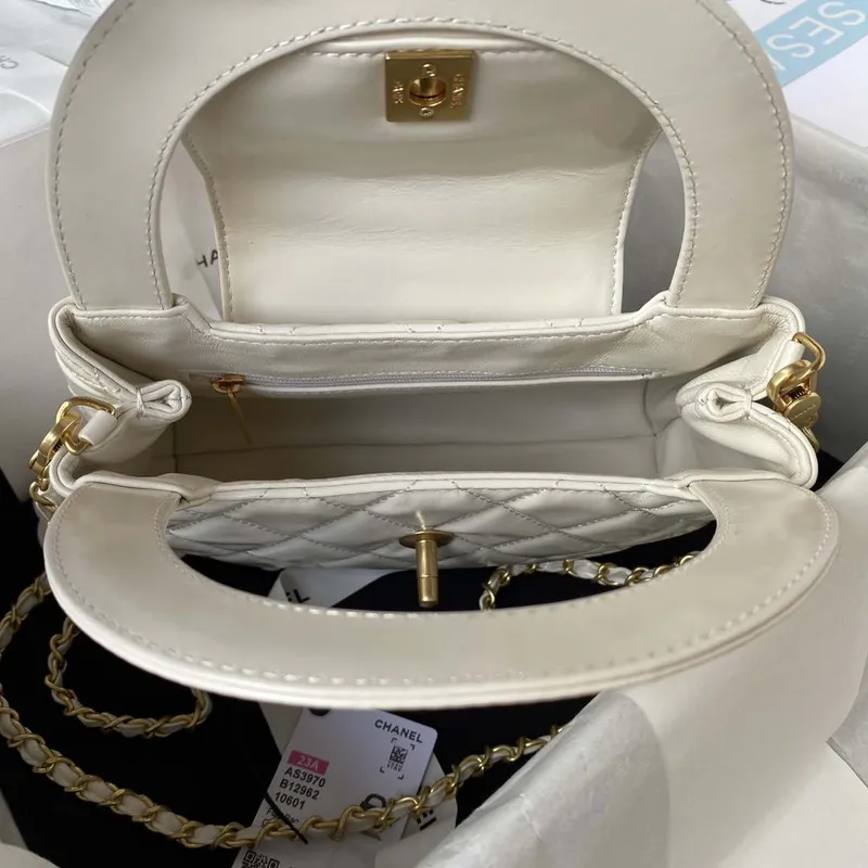 Chanel AS3970 Flap Bag with top handle Lambskin gold tone metal White