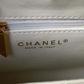 Chanel AS3970 Flap Bag with top handle Lambskin gold tone metal White