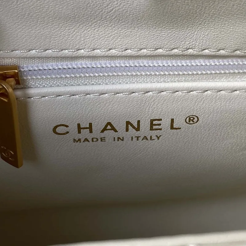 Chanel AS3970 Flap Bag with top handle Lambskin gold tone metal White
