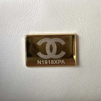 Chanel AS3970 Flap Bag with top handle Lambskin gold tone metal White