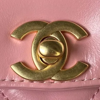 Chanel AS3970 Flap Bag with top handle Lambskin gold tone metal Pink