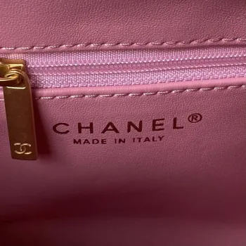 Chanel AS3970 Flap Bag with top handle Lambskin gold tone metal Pink