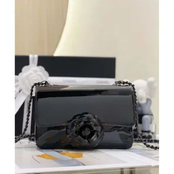 Chanel AS3356 Mini Flap 18cm Patent leather Camellia Black