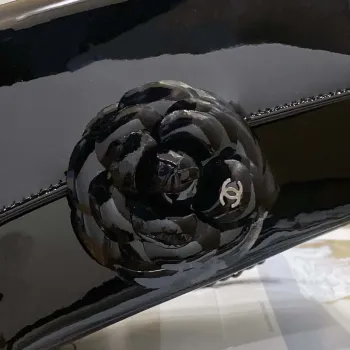 Chanel AS3356 Mini Flap 18cm Patent leather Camellia Black