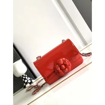 Chanel AS3356 Mini Flap 18cm Patent leather Camellia Red